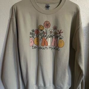 Gildan Beige Floral Graphic Women's Sweater